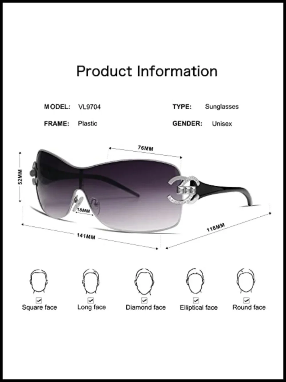 One-Piece Wrap Around Sunglasses UV400 Protection Frameless Shield